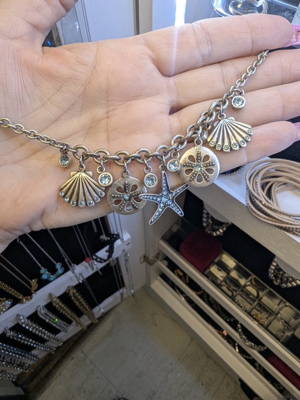 Silver Seashell & Starfish Charm Necklace - "It's Called Under The Sea"
